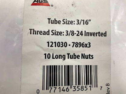 (10) AGS BLF-10 BLF Brake Line Steel Tube Nuts, Long, 3/16'' (3/8''-24 Inverted)