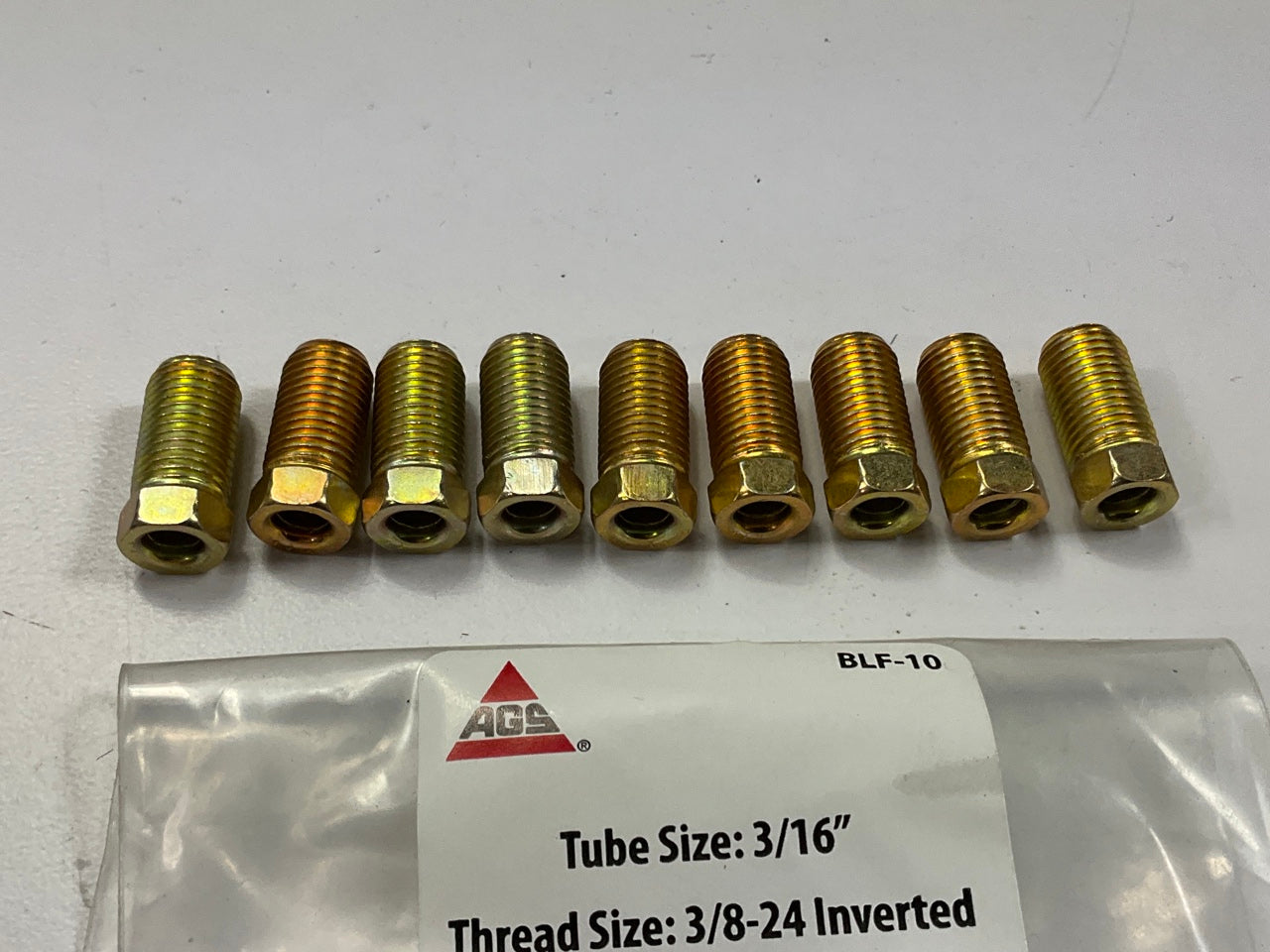 (9) AGS BLF-10 BLF Brake Line Steel Tube Nuts, Long, 3/16'' (3/8''-24 Inverted)