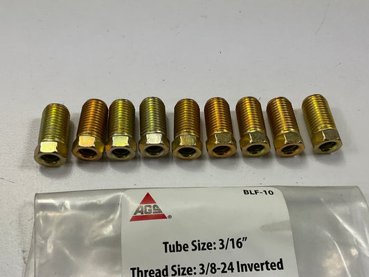 (9) AGS BLF-10 BLF Brake Line Steel Tube Nuts, Long, 3/16'' (3/8''-24 Inverted)