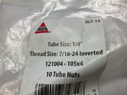 (10) AGS BLF-13 Brake Line Steel Tube Nut, 1/4'' (7/16''-24 Inverted)