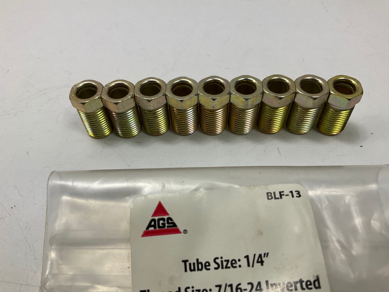 (9) AGS BLF-13 Brake Line Steel Tube Nut, 1/4'' (7/16''-24 Inverted)