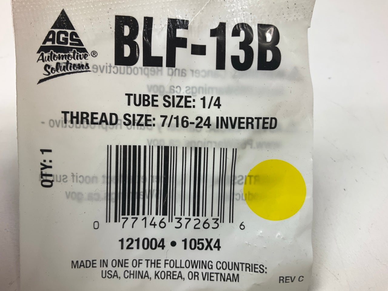 (10) AGS BLF-13B Brake Line Steel Tube Nut, 1/4'' (7/16''-24 Inverted)