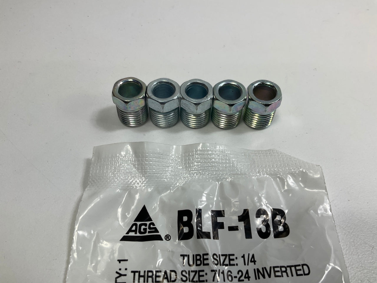 (5) AGS BLF-13B Brake Line Steel Tube Nut, 1/4'' (7/16''-24 Inverted)