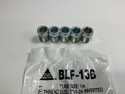(5) AGS BLF-13B Brake Line Steel Tube Nut, 1/4'' (7/16''-24 Inverted)