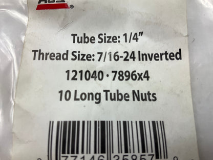 (6) AGS BLF-16 Brake Line Steel Tube Nut, Long, 1/4'' (7/16''-24 Inverted)