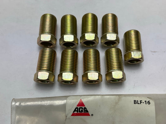 (9) AGS BLF-16 Brake Line Steel Tube Nut, Long, 1/4'' (7/16''-24 Inverted)