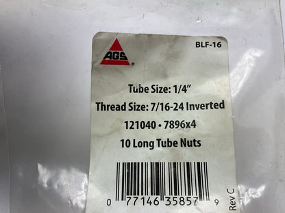 (9) AGS BLF-16 Brake Line Steel Tube Nut, Long, 1/4'' (7/16''-24 Inverted)