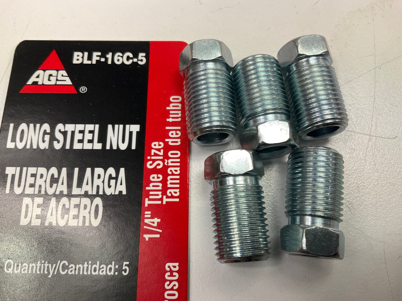(5) AGS BLF-16C Steel Tube Nut, 1/4'' (7/16''-24) Inverted Long