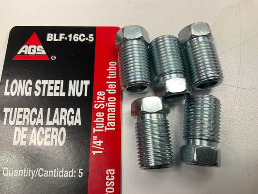 (5) AGS BLF-16C Steel Tube Nut, 1/4'' (7/16''-24) Inverted Long