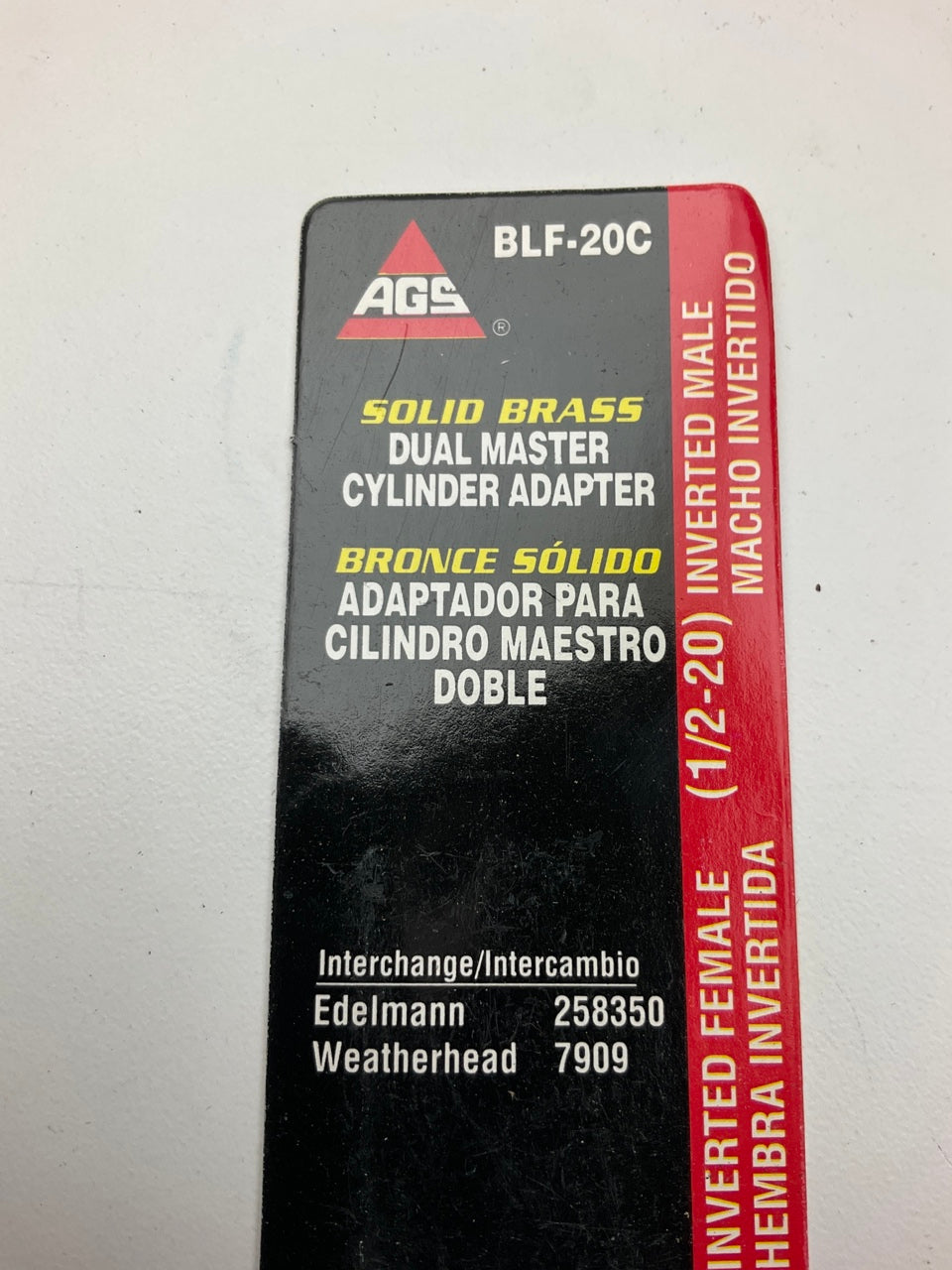 AGS BLF-20C Brass Adapter, 3/8''-24 Inverted To 1/2''-20 Inverted