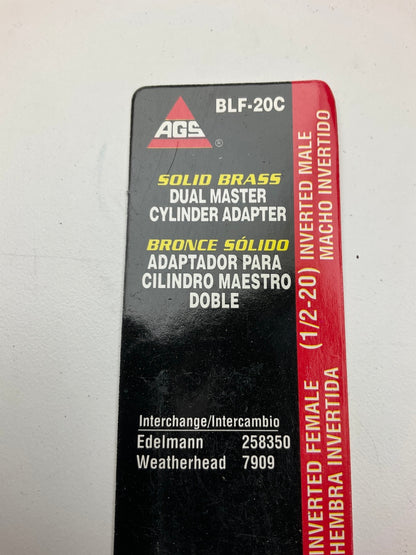 AGS BLF-20C Brass Adapter, 3/8''-24 Inverted To 1/2''-20 Inverted
