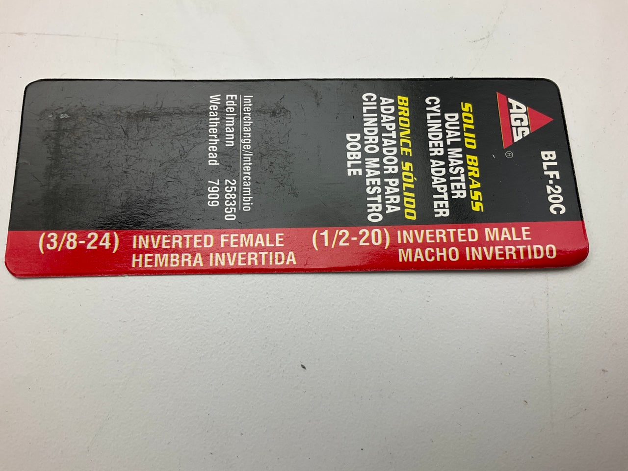 AGS BLF-20C Brass Adapter, 3/8''-24 Inverted To 1/2''-20 Inverted