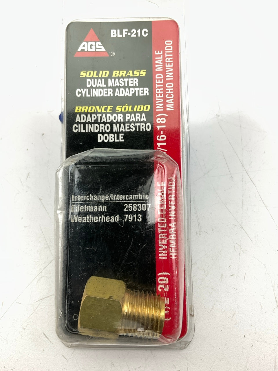 AGS BLF-21C Brake Line Brass Adapter, 1/2''-20 Inverted To 9/16''-18 Inverted