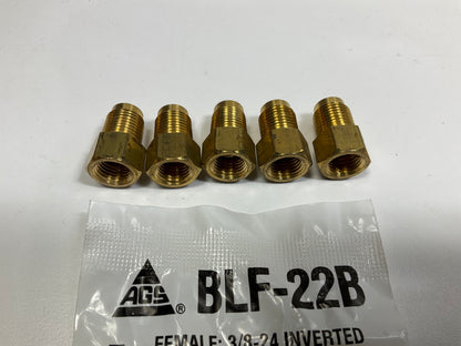 (5) AGS BLF-22B Adapter, Brass, Female (3/8''-24 Inverted) Male 7/16''-24 Inverted