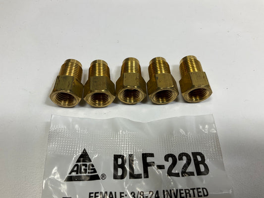 (5) AGS BLF-22B Adapter, Brass, Female (3/8''-24 Inverted) Male 7/16''-24 Inverted