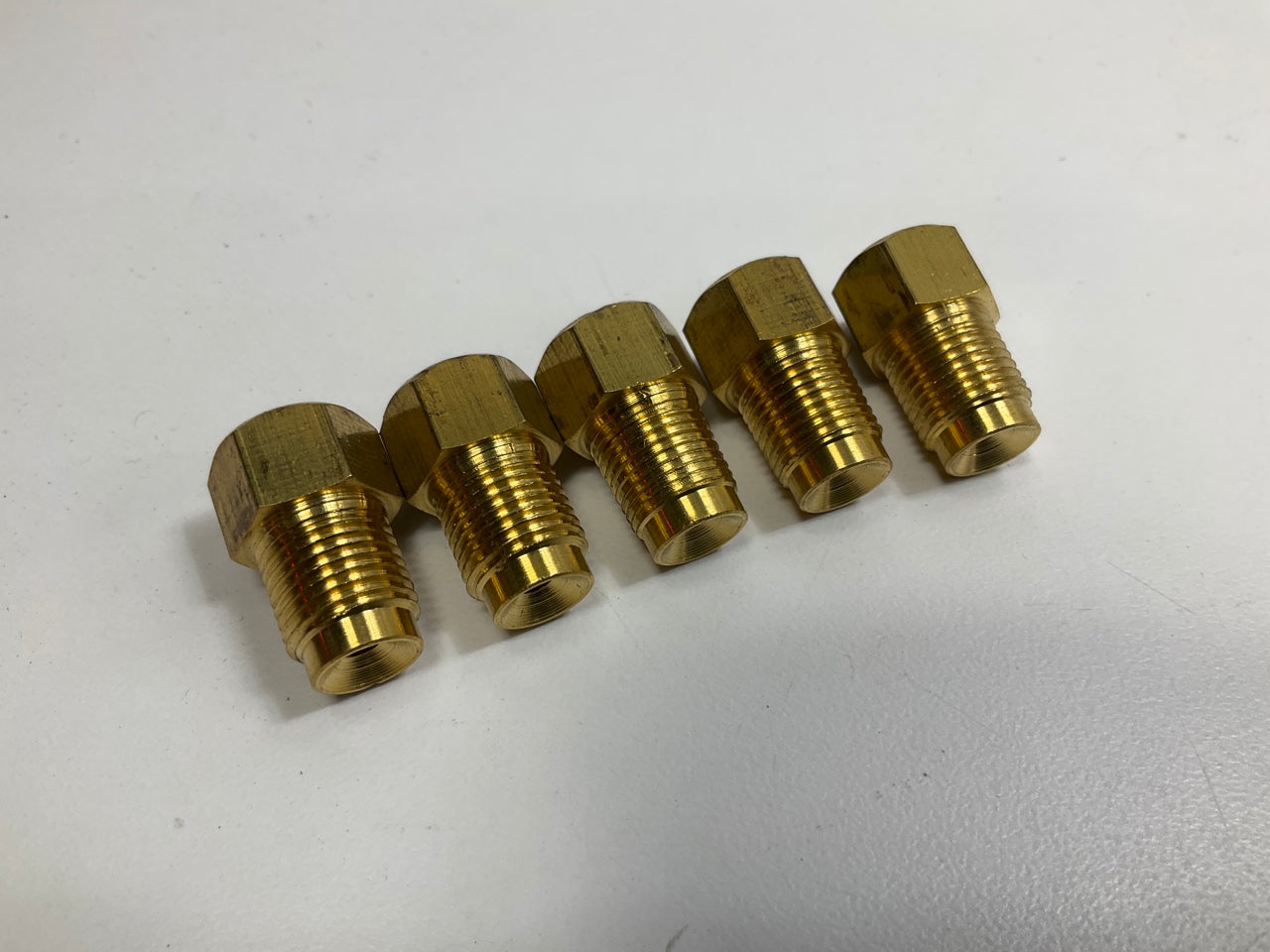 (5) AGS BLF-22B Adapter, Brass, Female (3/8''-24 Inverted) Male 7/16''-24 Inverted