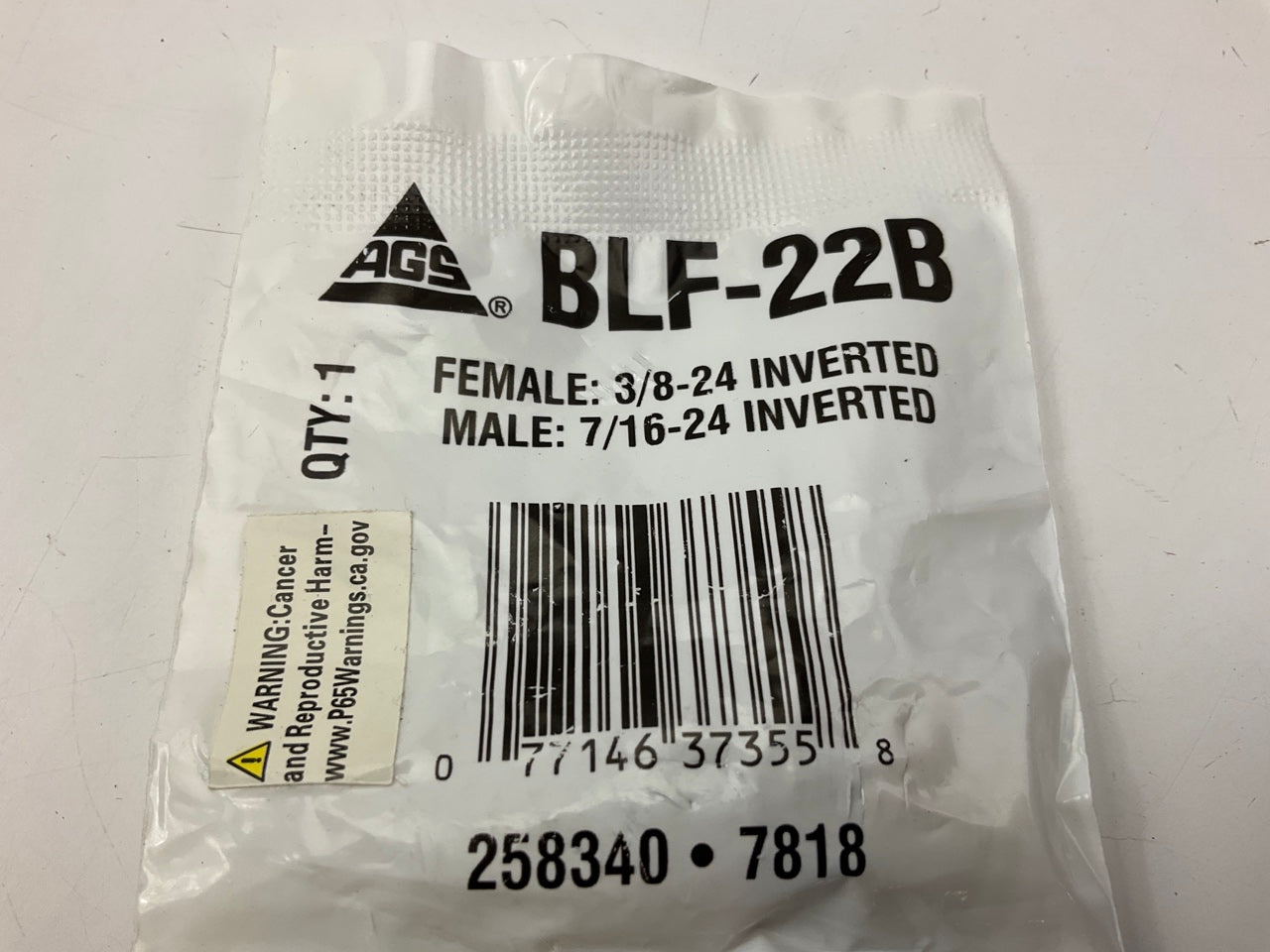 AGS BLF-22B Adapter, Brass, Female (3/8''-24 Inverted), Male (7/16''-24 Inverted)