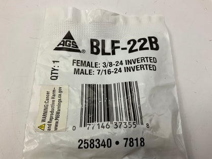 AGS BLF-22B Adapter, Brass, Female (3/8''-24 Inverted), Male (7/16''-24 Inverted)