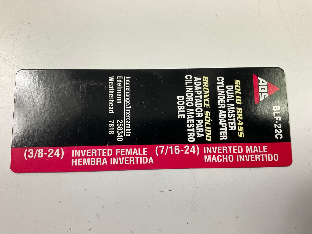 AGS BLF-22C Brass Adapter, 3/8''-24 Inverted To 7/16''-24 Inverted