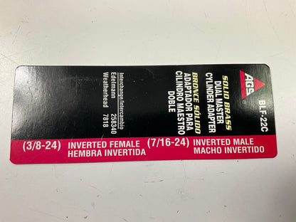 AGS BLF-22C Brass Adapter, 3/8''-24 Inverted To 7/16''-24 Inverted