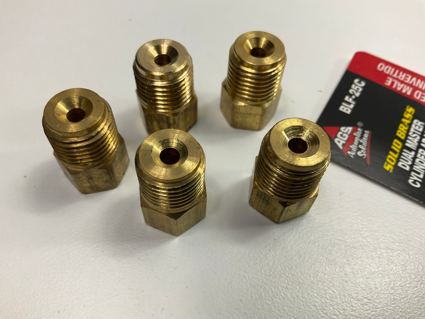 (5) AGS BLF-25C Brass Adapter, 7/16''-24 Inverted To 9/16-18 Inverted