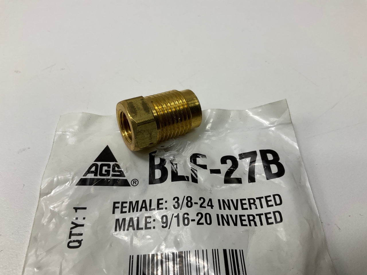 AGS BLF-27B Brass Adapter Fitting 3/8-24 Female, 9/16-20 Male Inverted