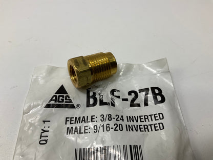 AGS BLF-27B Brass Adapter Fitting 3/8-24 Female, 9/16-20 Male Inverted