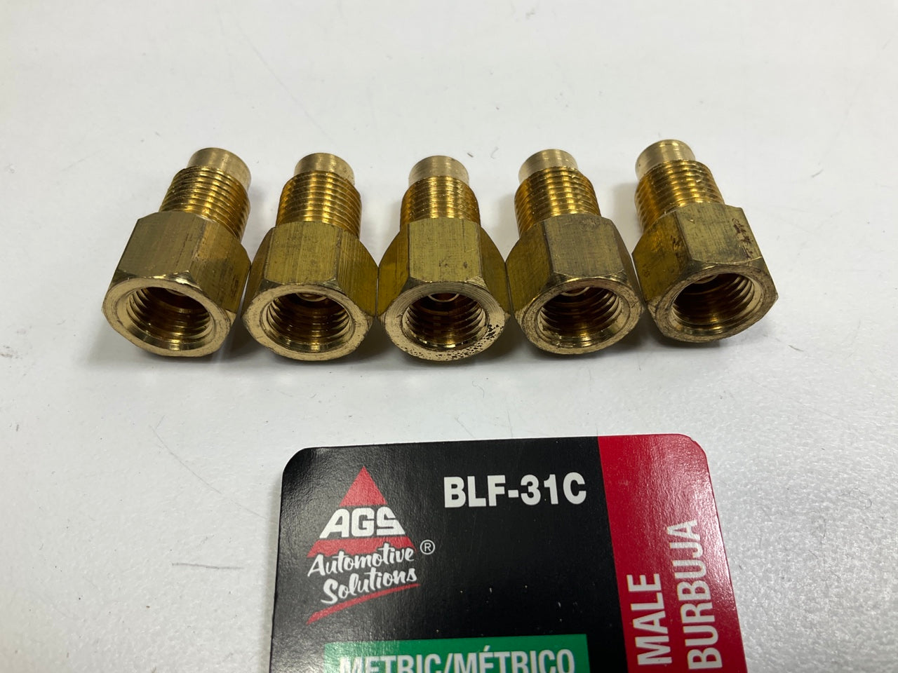 (5) AGS BLF-31C Brass Adapter, 3/8''-24 Inverted To M10 X 1.0 Bubble