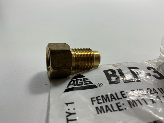 AGS BLF-32B Brass Adapter, Female 3/8-24 Inverted To Male M11X1.5 Bubble