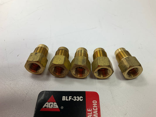 (5) AGS BLF33C Brake Line Brass Adapter, 3/8''-24 Inverted To M12 X 1.0 Bubble
