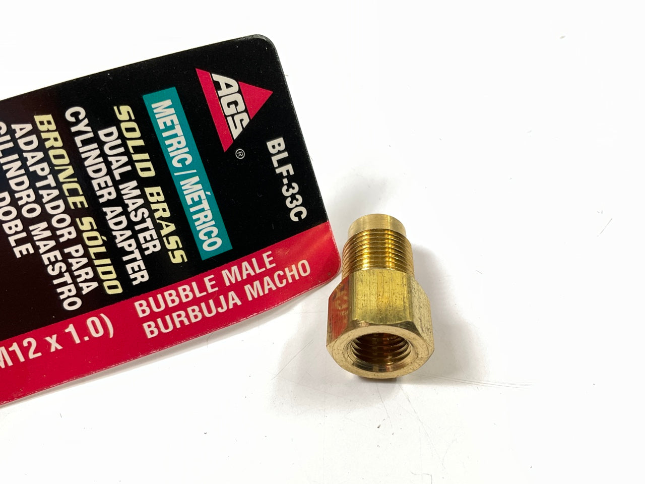 AGS BLF-33C Brake Line Brass Adapter, 3/8''-24 Inverted To M12 X 1.0 Bubble