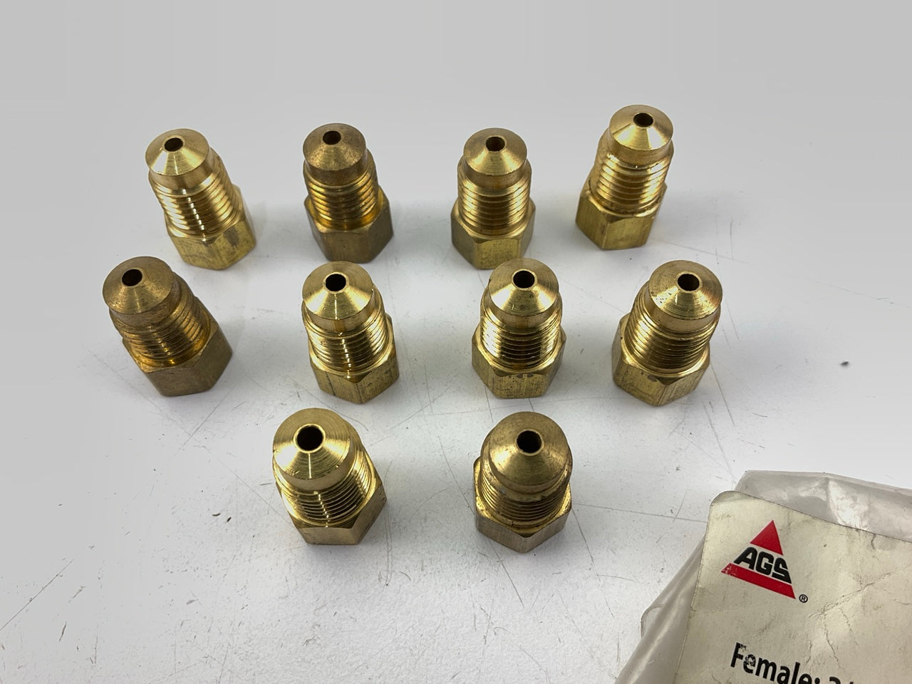 (10) AGS BLF-34 Brass Adapter, Female(3/8-24 Inverted), Male(M13x1.5 Bubble)