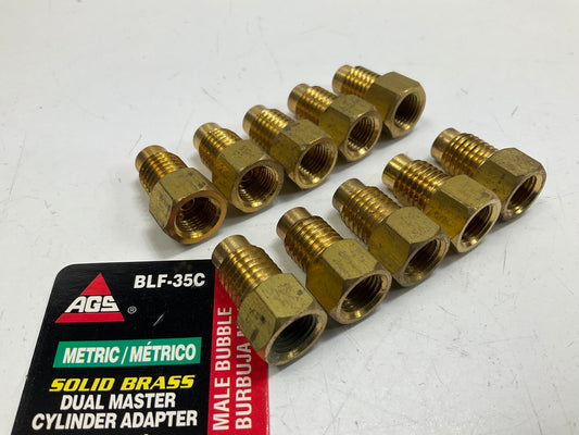 (10) AGS BLF-35C Brass Brake Line Adapters, M10x1.0 Inverted To M11x1.5 Bubble