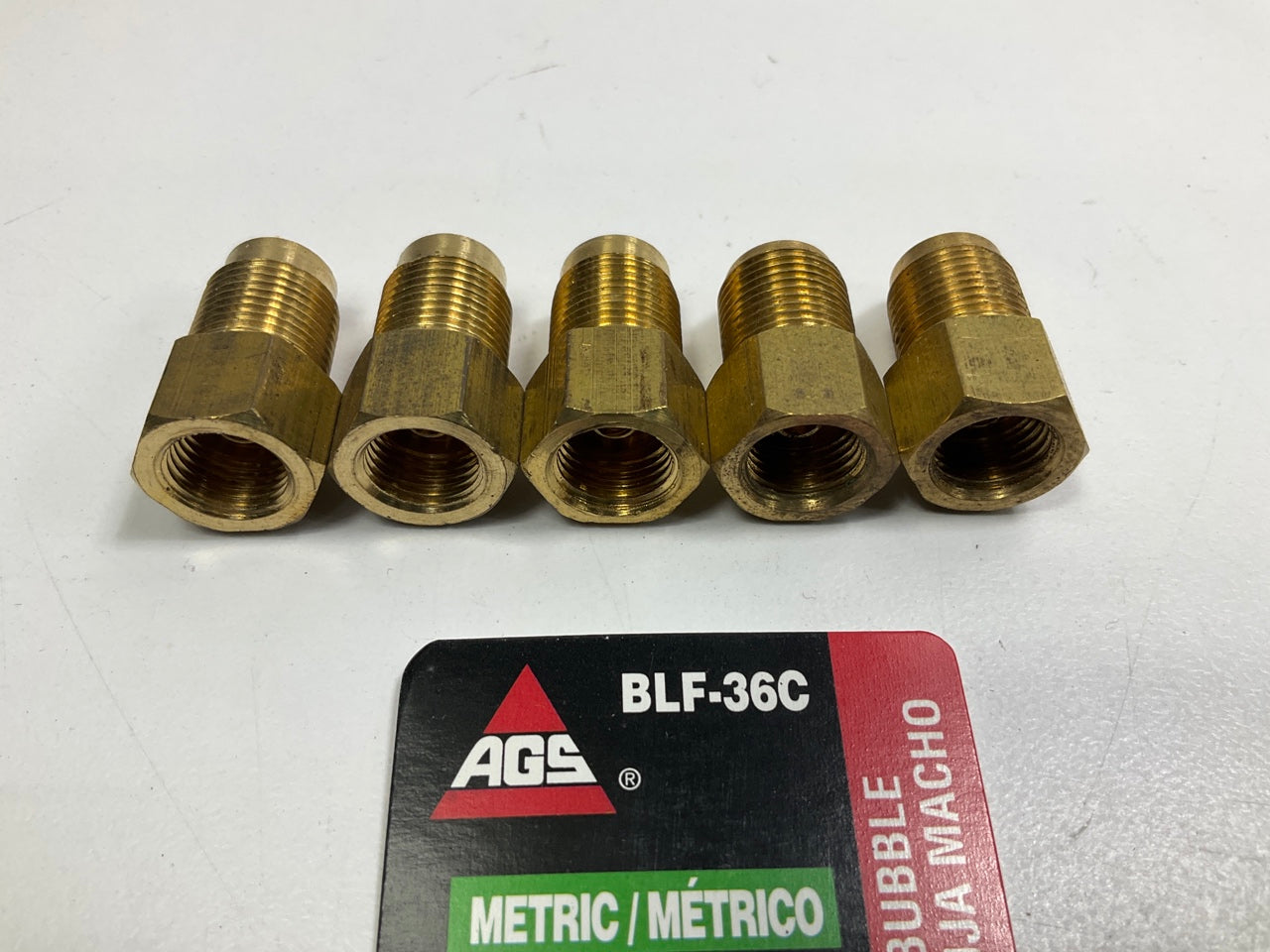(5) AGS BLF-36C Brass Adapter, M10 X 1.0 Inverted To M12 X 1.0 Bubble