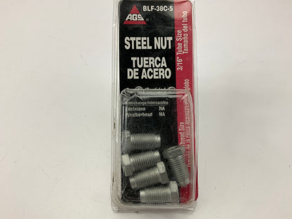 AGS BLF38 3/16'' Brake Line Bubble Flare Tube Nut 3/8-24 US/British Red Zinc 5 Pc