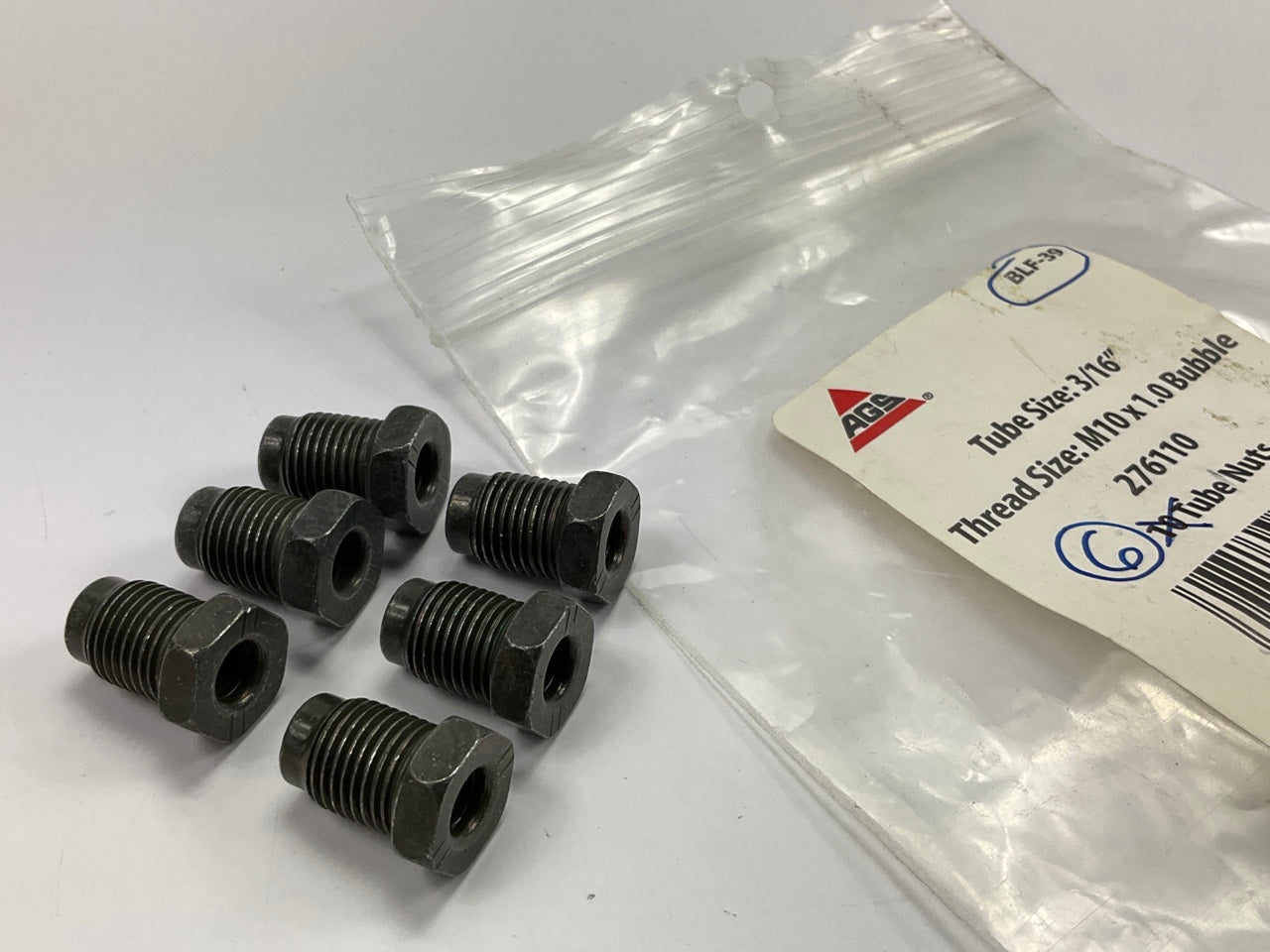 (6) AGS BLF-39 Steel Tube Nut, 3/16'' (M10x1.0 Bubble)