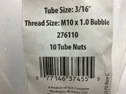 AGS BLF-39 Steel Tube Nut, 3/16'' (M10x1.0 Bubble) - 10 PACK