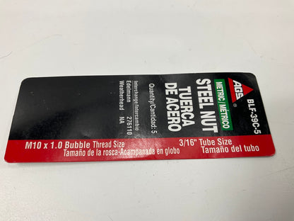 (5) AGS BLF-39C Brake Line Steel Tube Nut, 3/16'' (M10 X 1.0) Bubble