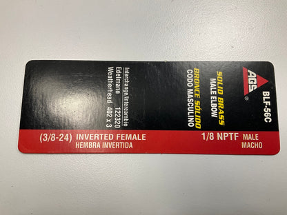(10) AGS BLF-56C Brass Male Elbow, 3/8''-24 Inverted To 1/8'' NPT