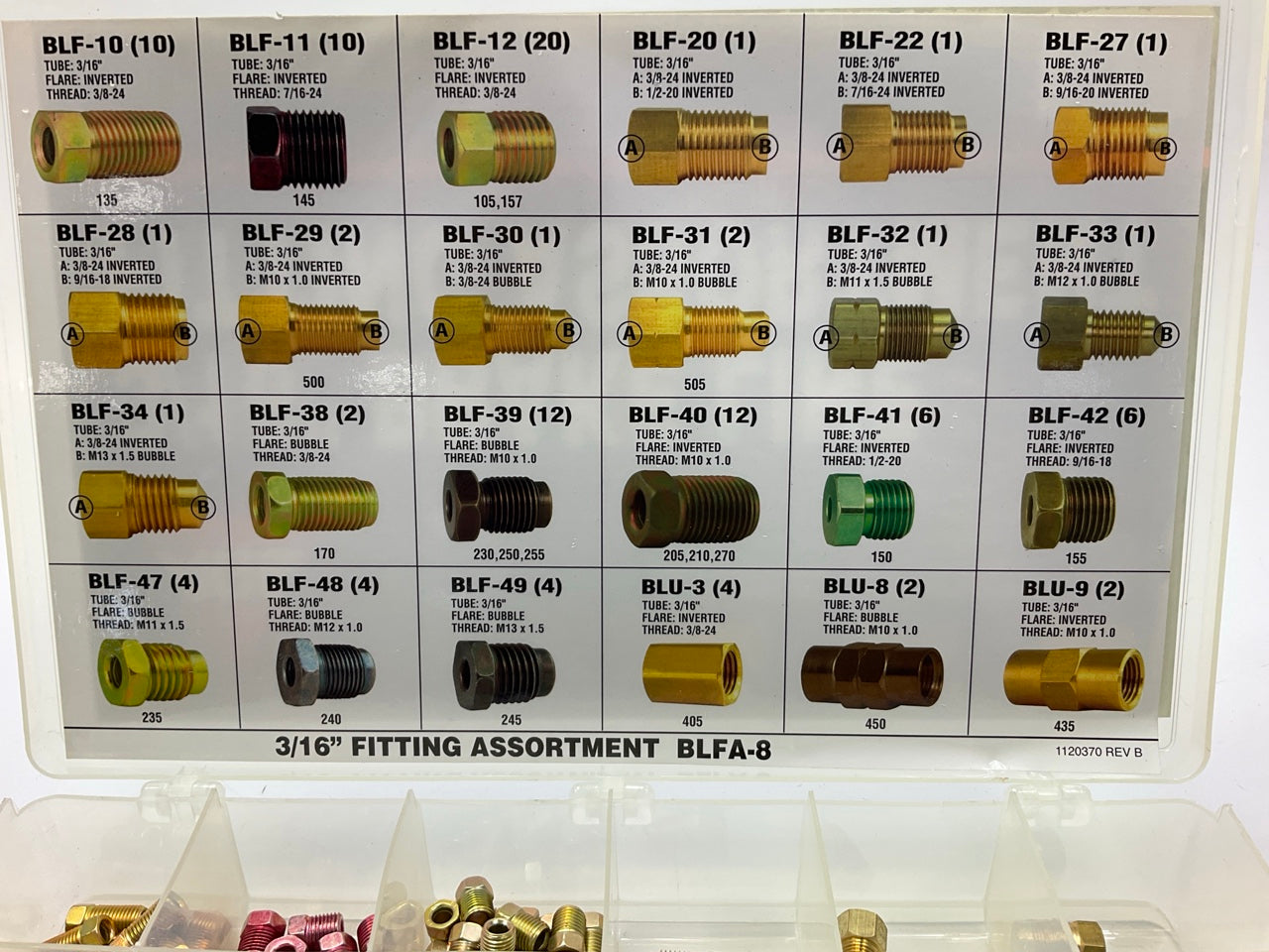 (8) AGS BLFA 3/16'' Tube Nut, Union, Adapter Fitting Assortment, 24 SKU
