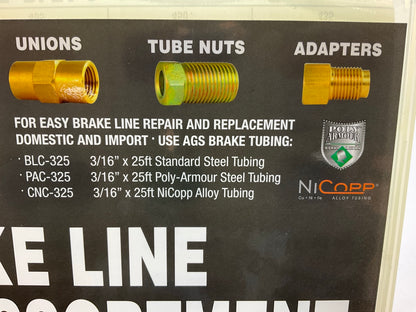 (8) AGS BLFA 3/16'' Tube Nut, Union, Adapter Fitting Assortment, 24 SKU
