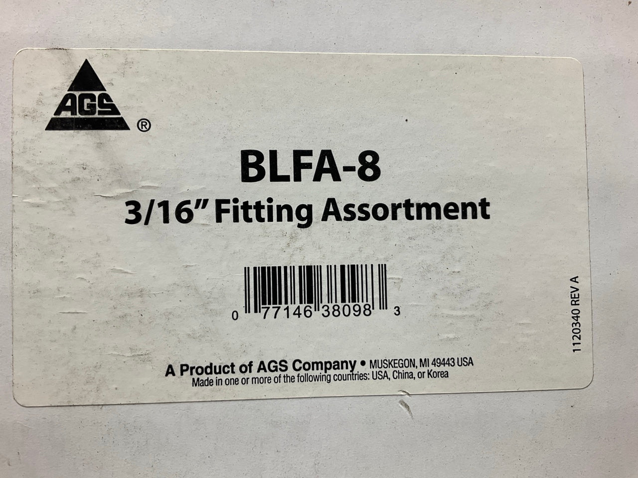 (8) AGS BLFA 3/16'' Tube Nut, Union, Adapter Fitting Assortment, 24 SKU