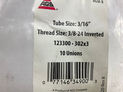(5) AGS BLU-3 Brake Line Union 3/16'' Tube Size, 3/8-24 Inverted Thread Size