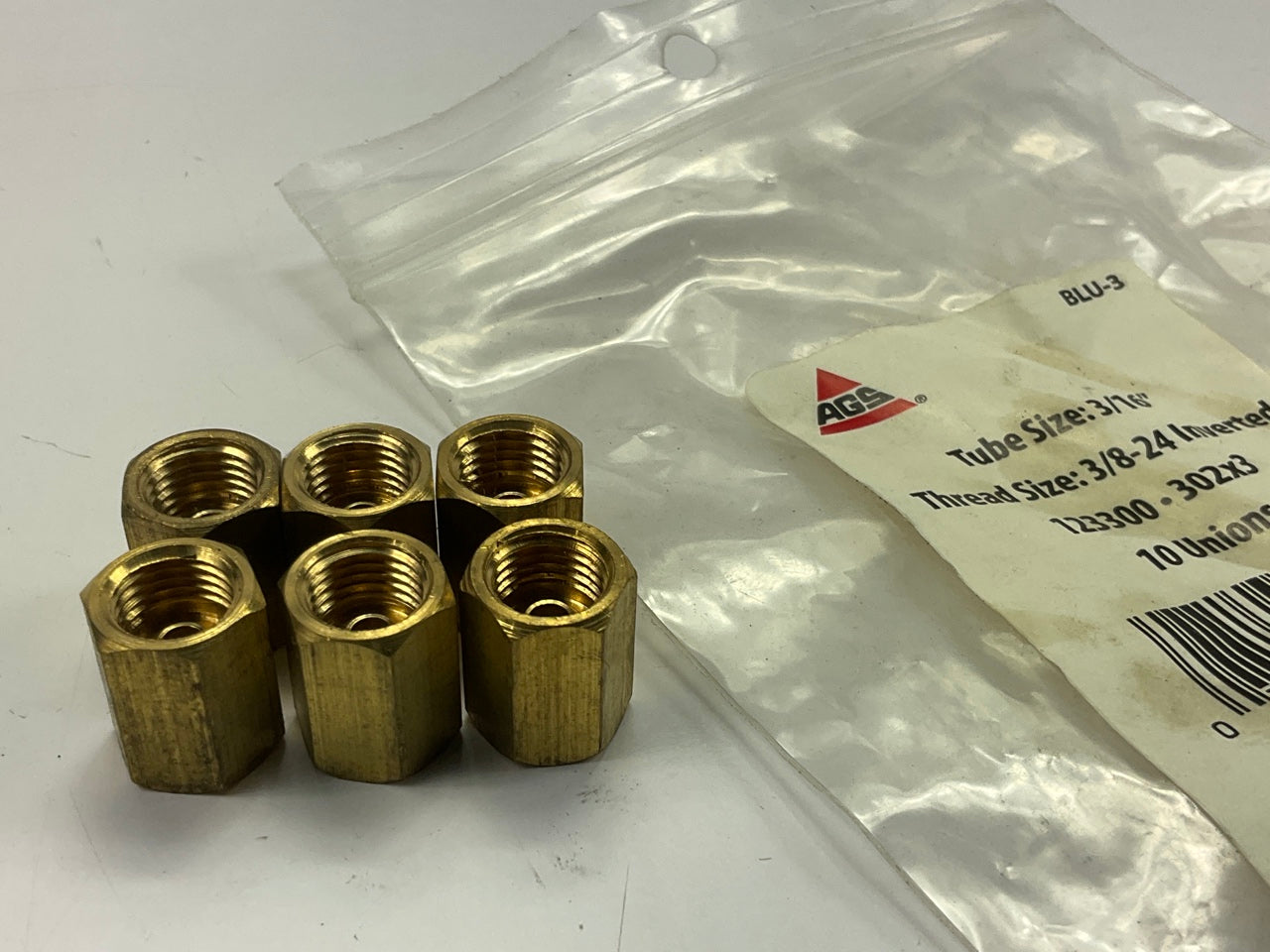 (6) AGS BLU-3 Brake Line Brass Fitting Union, 3/16'' (3/8''-24 Inverted)