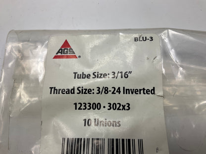 (9) AGS BLU-3 Brake Line Brass Fitting Union, 3/16'' (3/8''-24 Inverted)