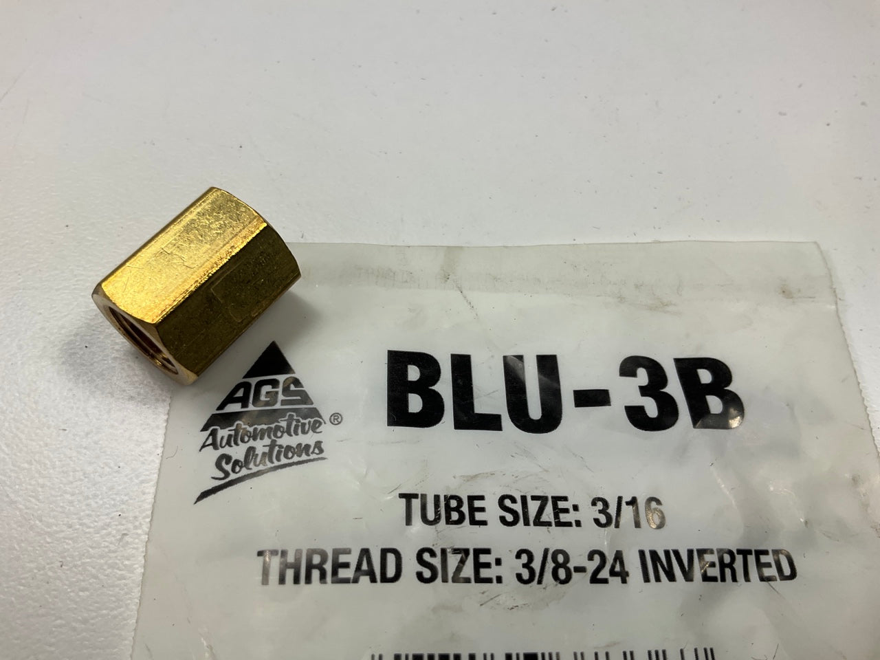 AGS BLU-3B Brass Brake Line Union Fitting, 3/16'' (3/8''-24 Inverted)