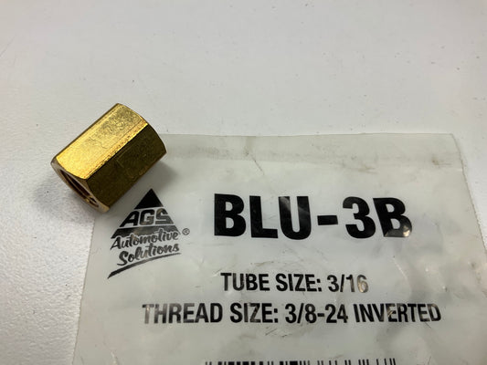 AGS BLU-3B Brass Brake Line Union Fitting, 3/16'' (3/8''-24 Inverted)