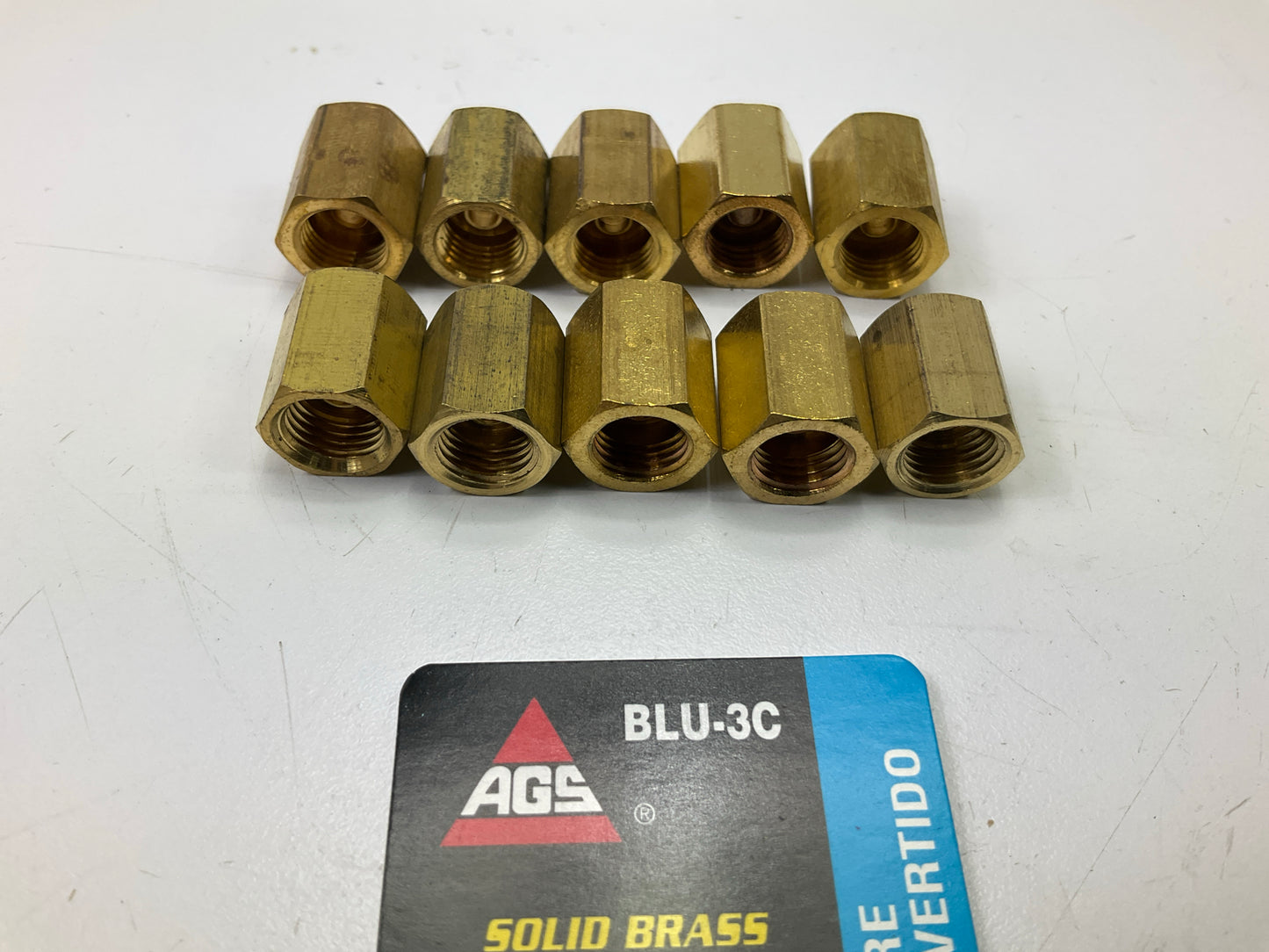 (10) AGS BLU-3C Brake Line Union, 3/16'' (3/8''-24 Inverted)