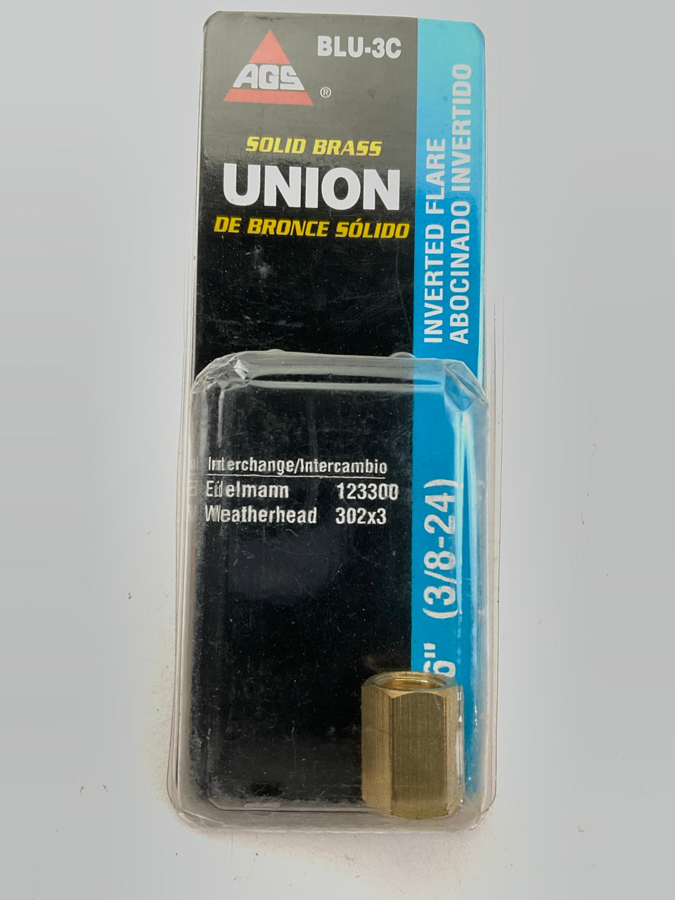 AGS BLU-3C Brake Line Union, 3/16'' (3/8''-24 Inverted)