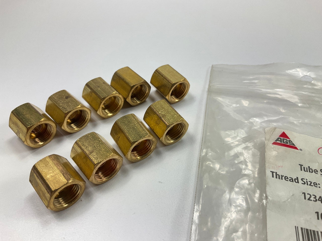 (9) AGS BLU-4 Brass Brake Line Union, 1/4'' (7/16''-24 Inverted)
